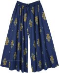 Ethnic Floral Cotton Palazzo Pants in Royal Blue [7222]