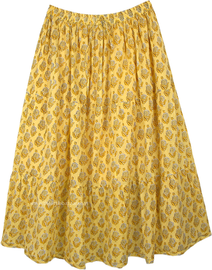 XXL Chic Boho Skirt in Yellow with Floral Print, XXL Cali Sunshine Floral Yellow Summer Long Skirt