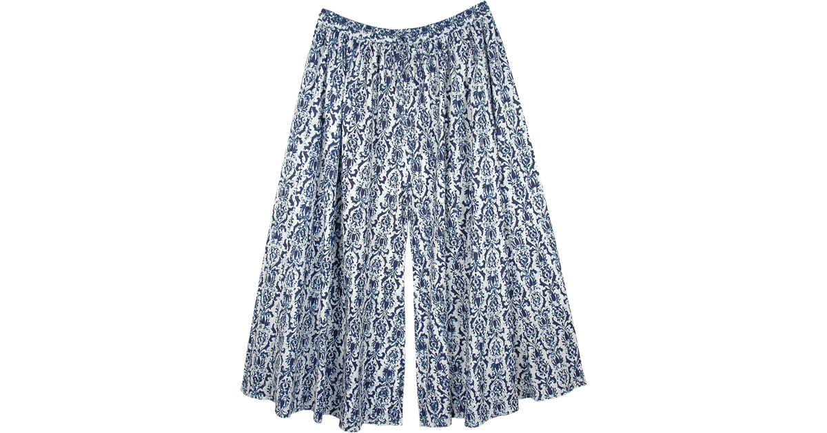 Plus Size Cotton Printed Palazzo Pants with Pocket | Blue | Split ...