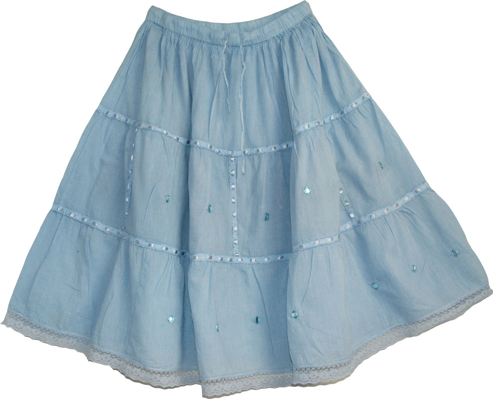 Blue Summer Short Skirt  with Lace