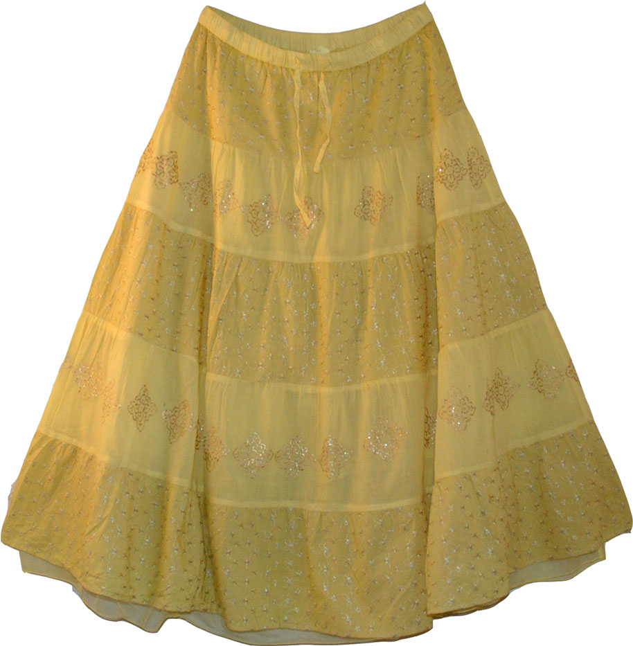 Embroidered Light Yellow Long Skirt