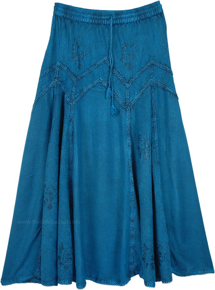 Trendy Teal Long Western Country Skirt | Blue | Stonewash, Solid ...