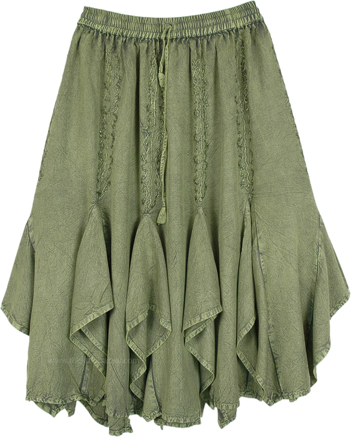 Olive Green Mid Length Western and Gored Skirt | Green | Stonewash ...