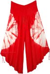 Red Tie Dye Crop Pants Adjustable Wide Legs