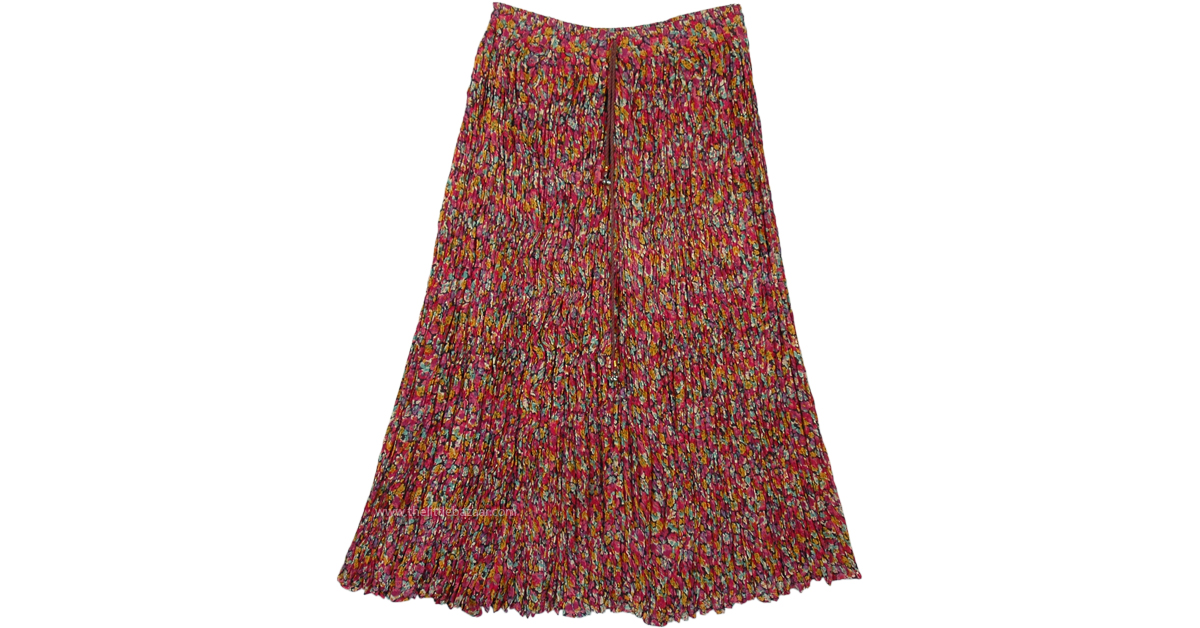 Multicolored Floral Cotton Skirt in Crinkled Fabric | Multicoloured ...