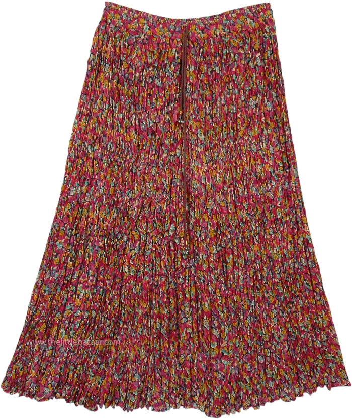 Multicolored Floral Cotton Skirt in Crinkled Fabric