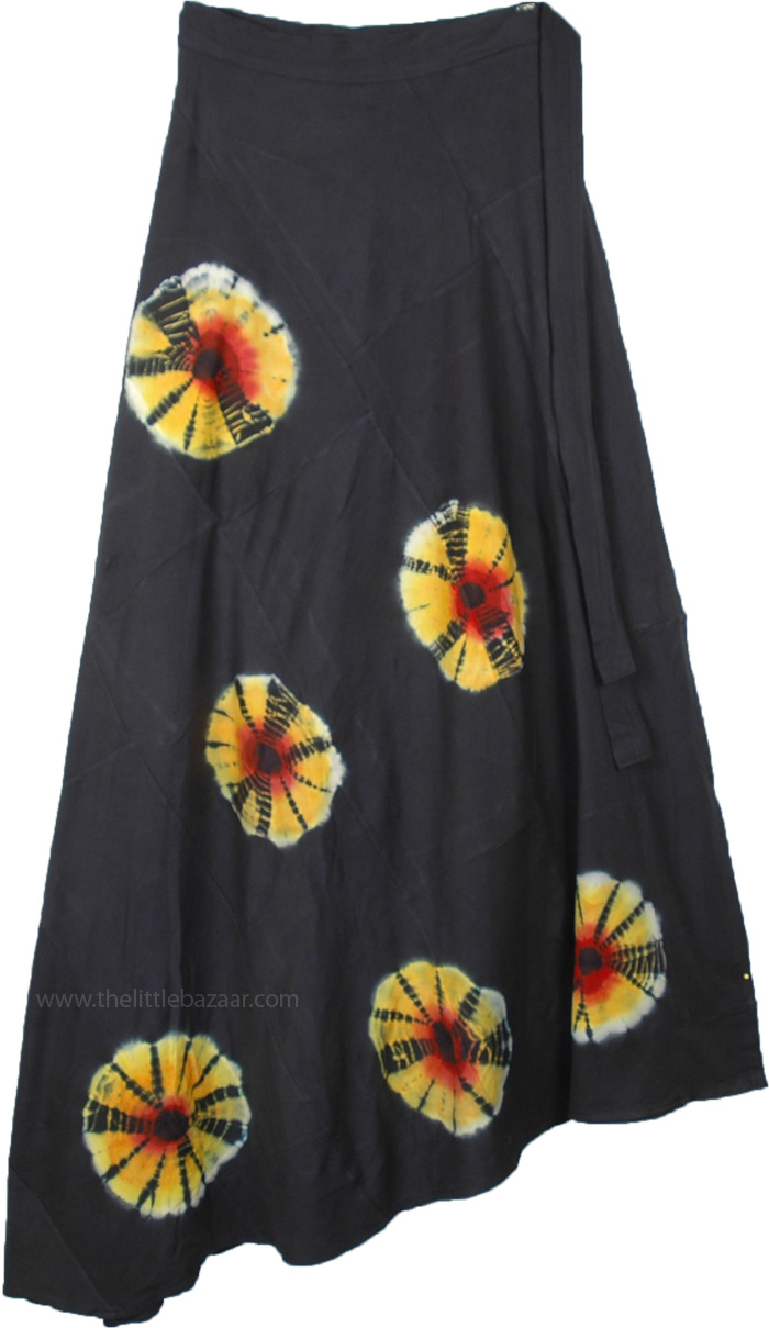 Solar Flares Black Hippie Tie Dye Wrap Around Skirt