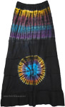 Black Tie Dye Cotton Skirt with Hippie Colors