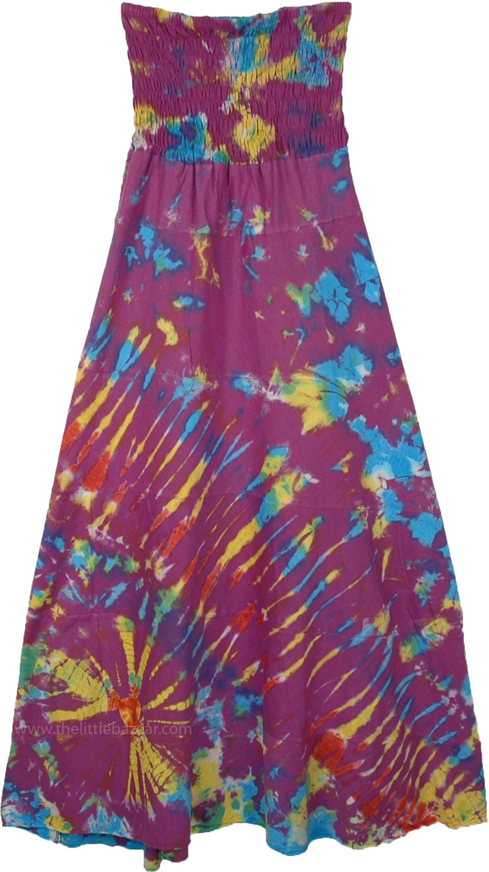 Purple Cotton Skirt Dress with Hippie Tie Dye
