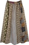 Beige Love Vertical Patchwork Tribal Long Skirt