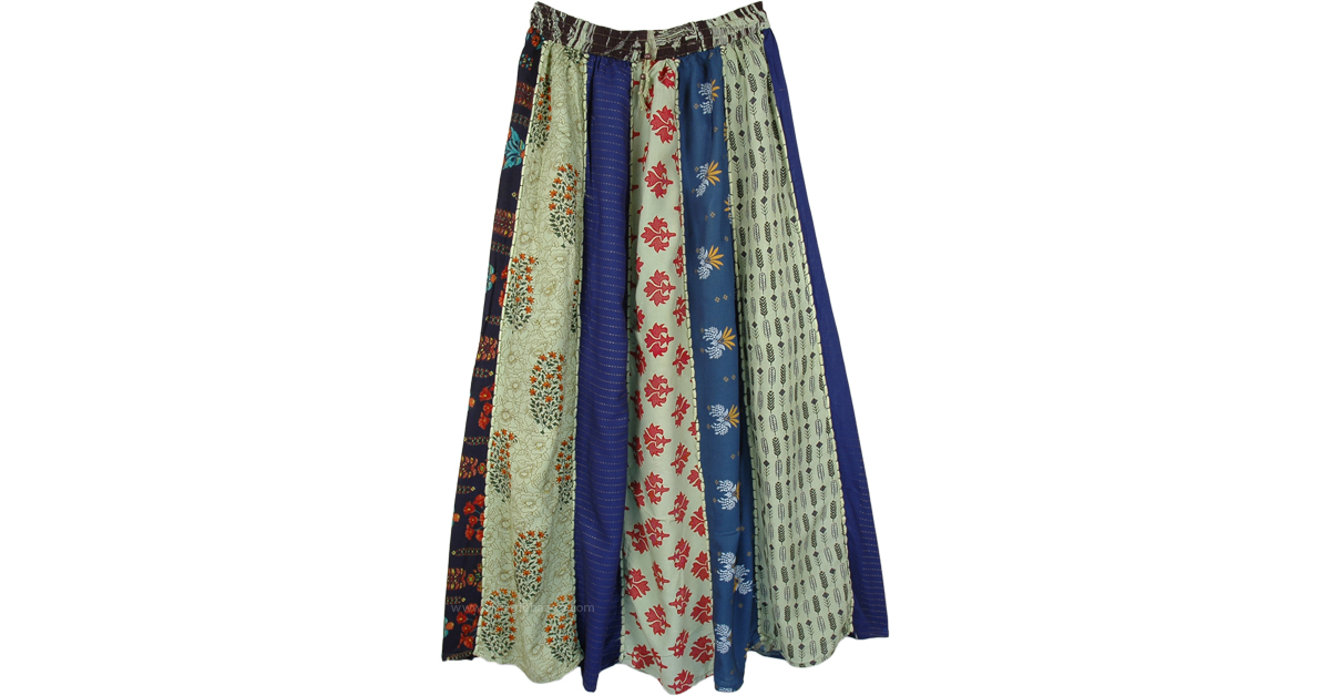 Bottle Green Patchwork Hippie Long Skirt Green Patchwork, Maxi