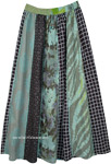 Green Blue Long Patchwork Tribal Skirt [7297]