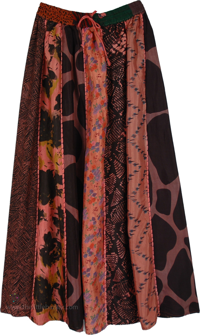 Coral Sunset Vertical Patch Long Skirt