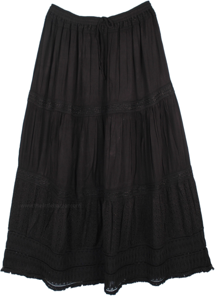 Black Knight Rayon Skirt with Crochet and Eyelet Fabric | Black | XL ...