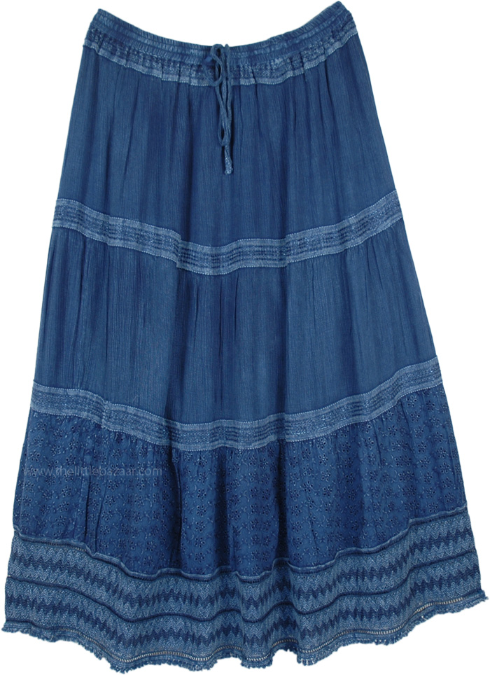 Cobalt Blue Tiered Rayon Long Maxi Western Skirt | Blue | XL-Plus ...