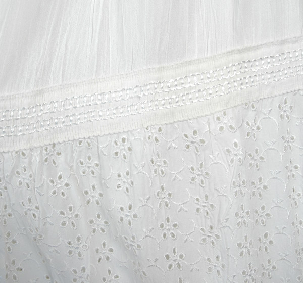 White Rayon Long Skirt with Crochet and Eyelet Fabric