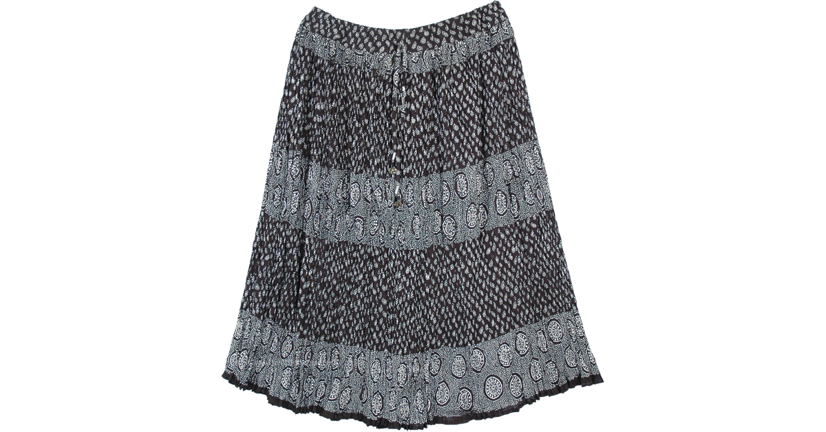 Floral Printed Cotton Mid Length Full Crinkle Skirt | Black | Crinkle ...