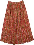 Casual Long Cotton Skirt with Red Stripes and Crinkle [7324]