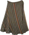 Red Lines Brown Woven Wrap Around Skirt in Thick Cotton [7327]