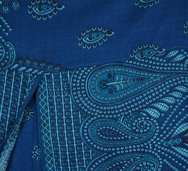 Teal Blue Paisley Printed Front Slit Rayon Trousers