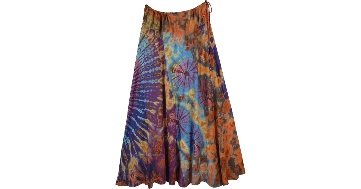 Tie Dye Island Multicolored Rayon Long Skirt | Multicoloured | Maxi ...