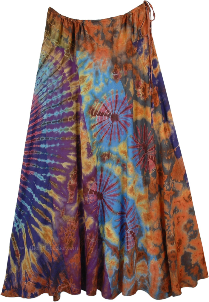 Tie Dye Island Multicolored Rayon Long Skirt | Multicoloured | Maxi ...