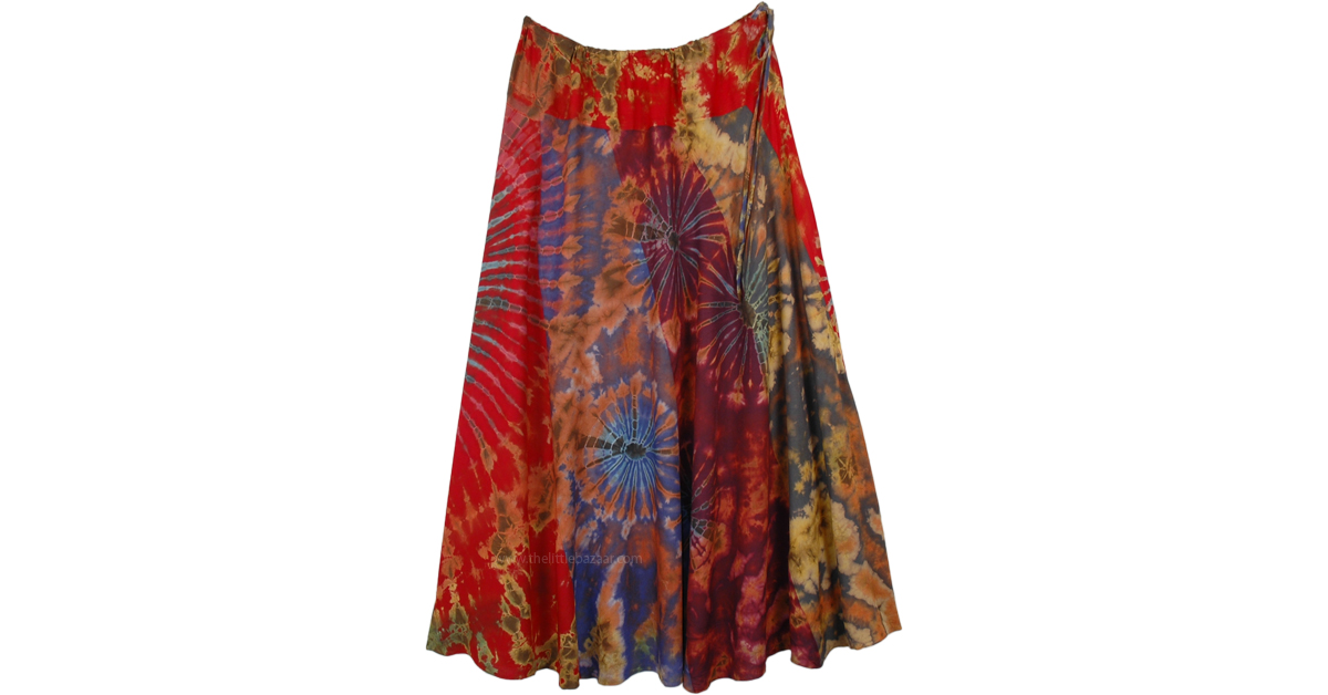 Red Hues Tie Dye Patchwork Flowing Long Skirt | Multicoloured | Maxi ...
