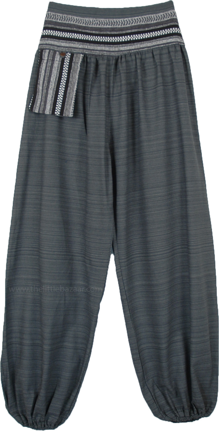 Slate Gray Cotton Harem Pants with Waist Pocket