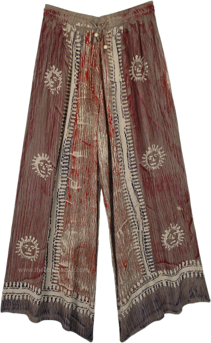 Beige Roadster Boho Wide Leg Rayon Long Pants