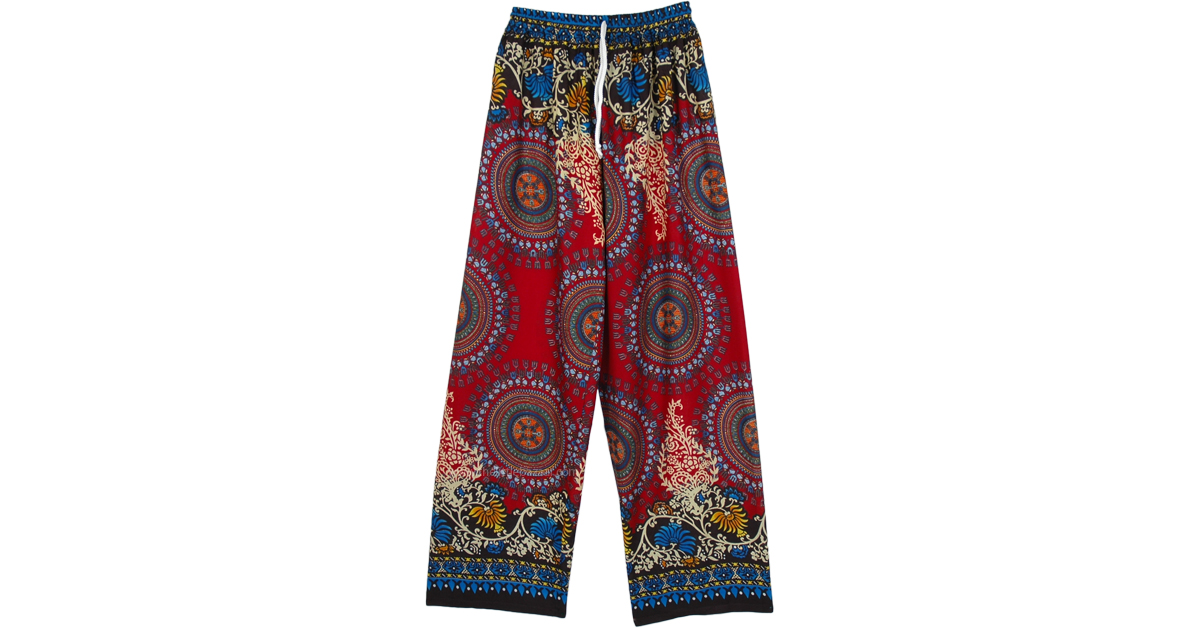 Robust Red Boho Rayon Pants with Mandala Prints | Red | Split-Skirts ...