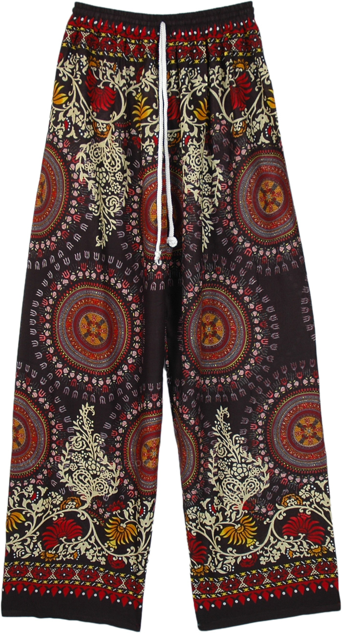Boho Floral and Mandala Printed Wide Leg Rayon Pants
