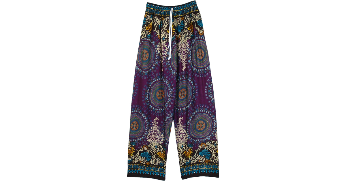 Violet Rayon Pants with Ethnic Mandala Prints | Purple | Split-Skirts ...