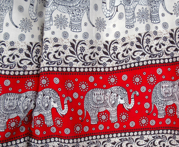 Red Elephant Print Harem Pants with Elastic Bottom