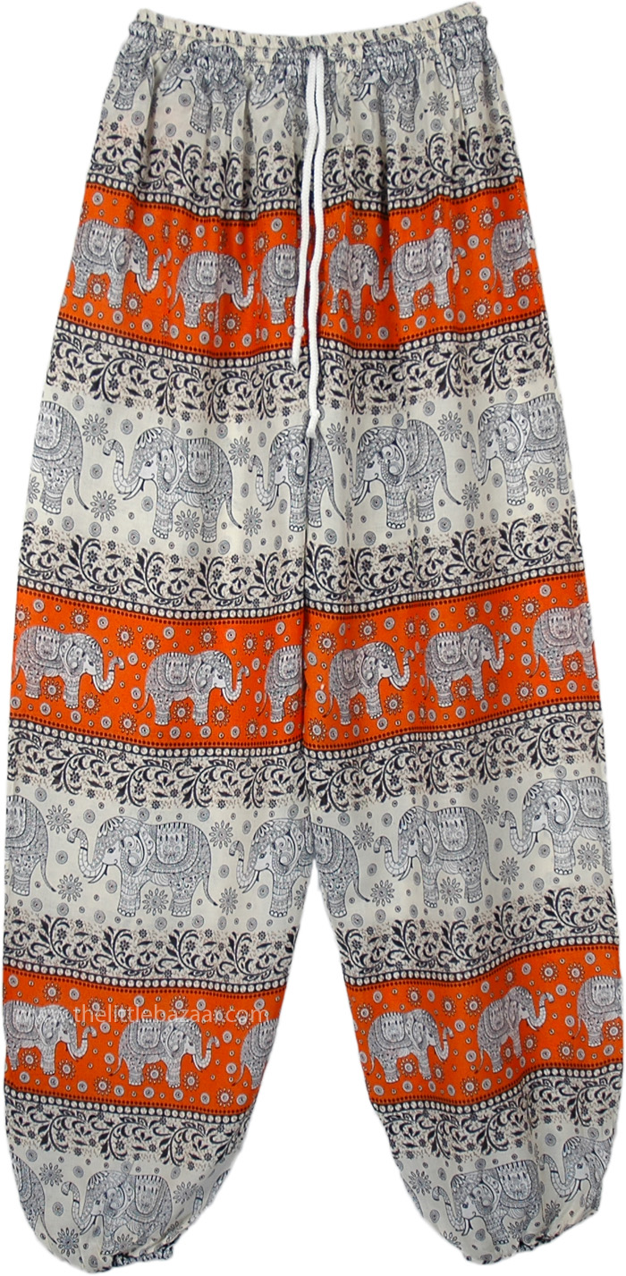 Orange Floral Print Thai Harem Pants