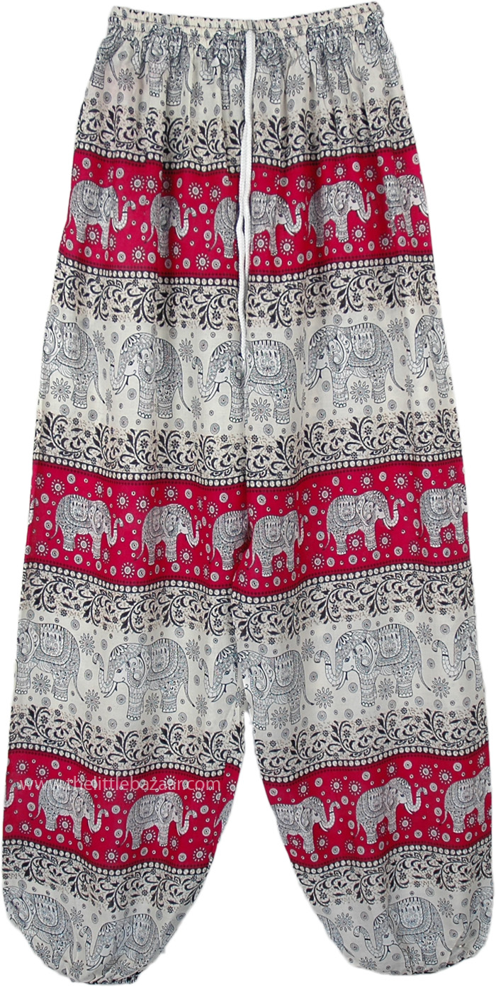 Scarlet Pink Elephant Print Elastic Bottom Harem Pants