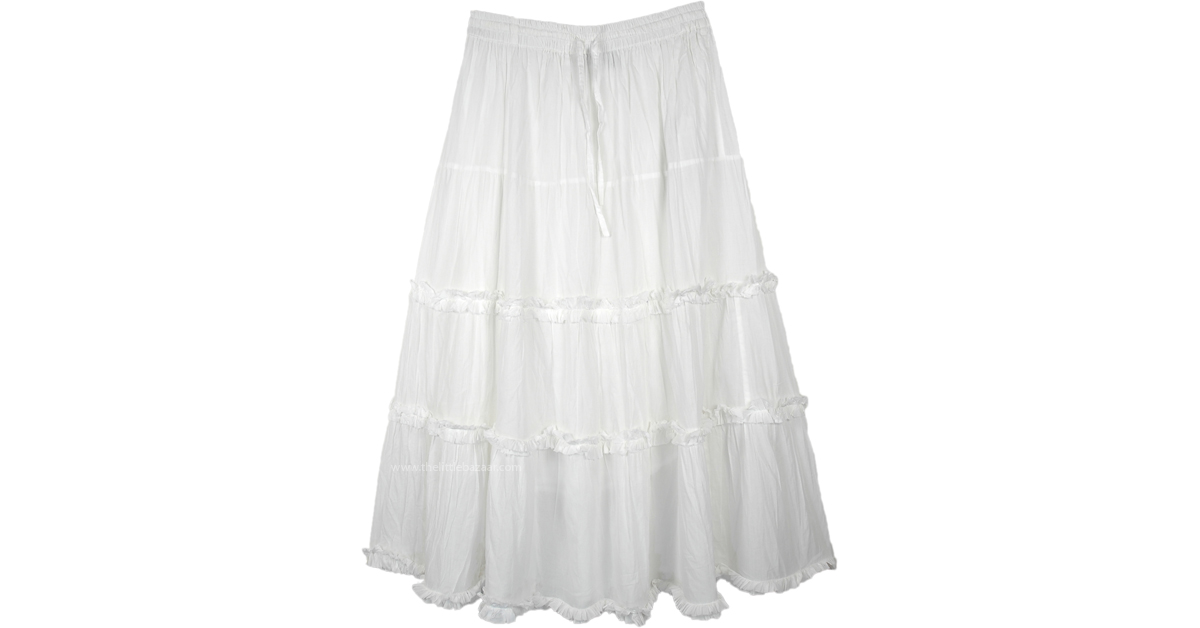 White Bliss Tiered Cotton Skirt with Crinkle | White | Crinkle, XL-Plus ...