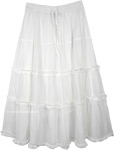 Tiered White Skirt in Pure Cotton with Crinkle [7498]