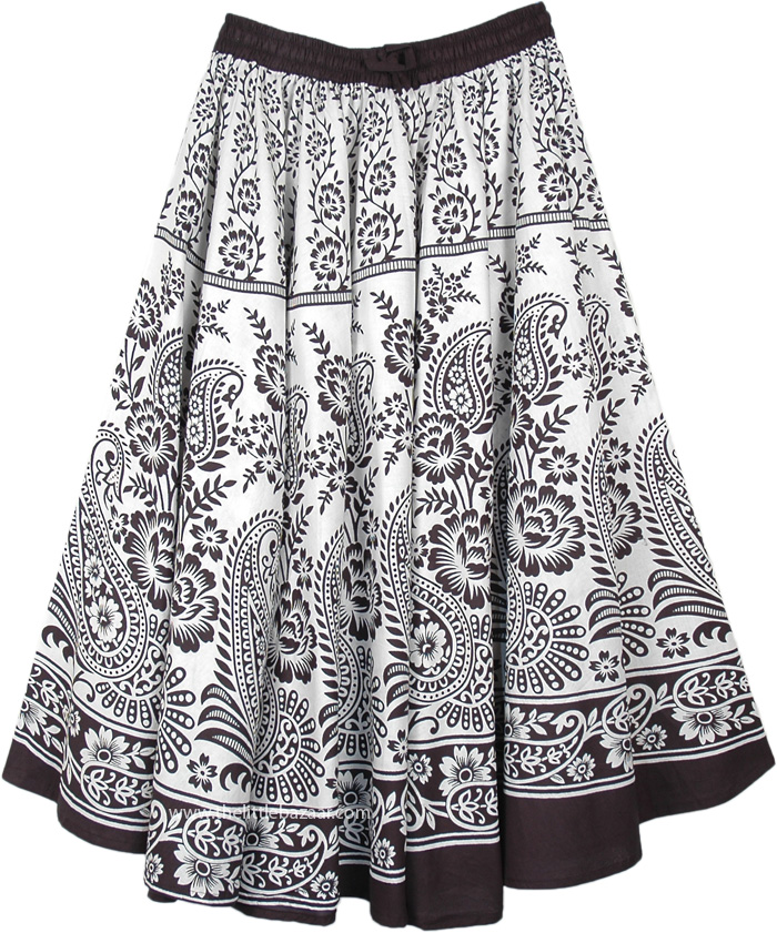 Floral Pattern Printed Black White Long Skirts / 23 Off 2021 Vintage ...