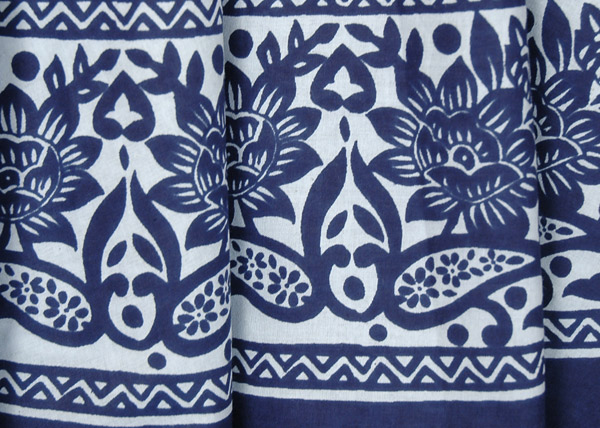 Blue Paisley and White Mid Length Printed Cotton Skirt