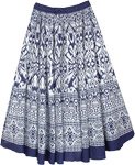 Bohemian Printed Cotton White Skirt with Blue Florals [7503]