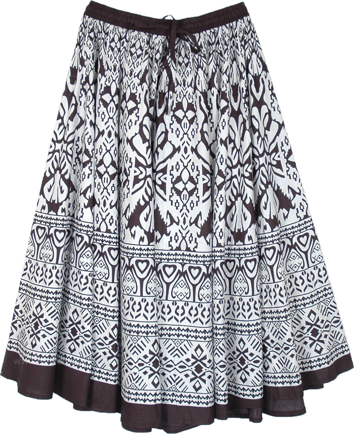 Black White Mid Length Full Circle Skirt in Cotton