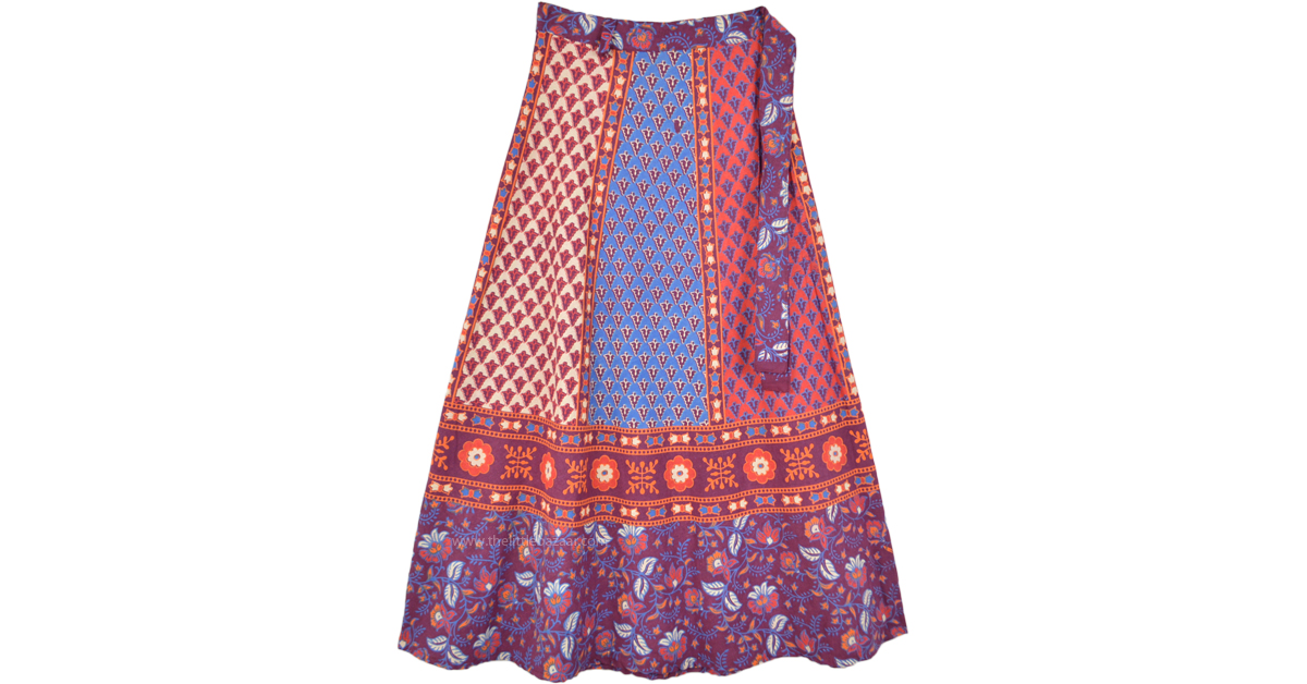 FLORAL PRINT FABRIC SKIRT BLUE ORANGE   US4 main image 1