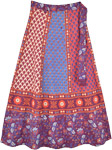 Blue Orange Indian Wrap Skirt with Floral Print [7508]