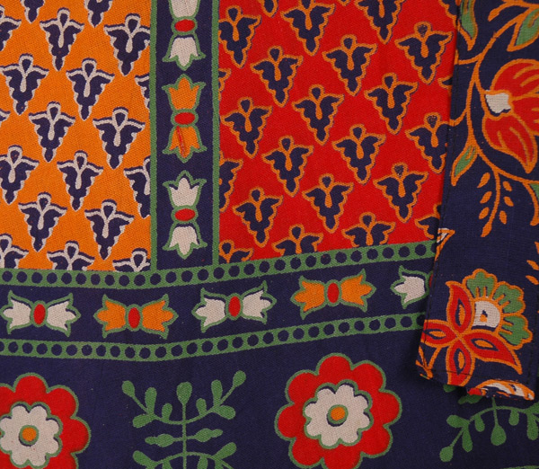 Ethnic Floral Blue Orange Cotton Wrap Skirt