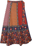 Ethnic Floral Blue Orange Cotton Wrap Skirt