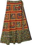 Ethnic Printed Green Elephant Cotton Wrap Around Skirt