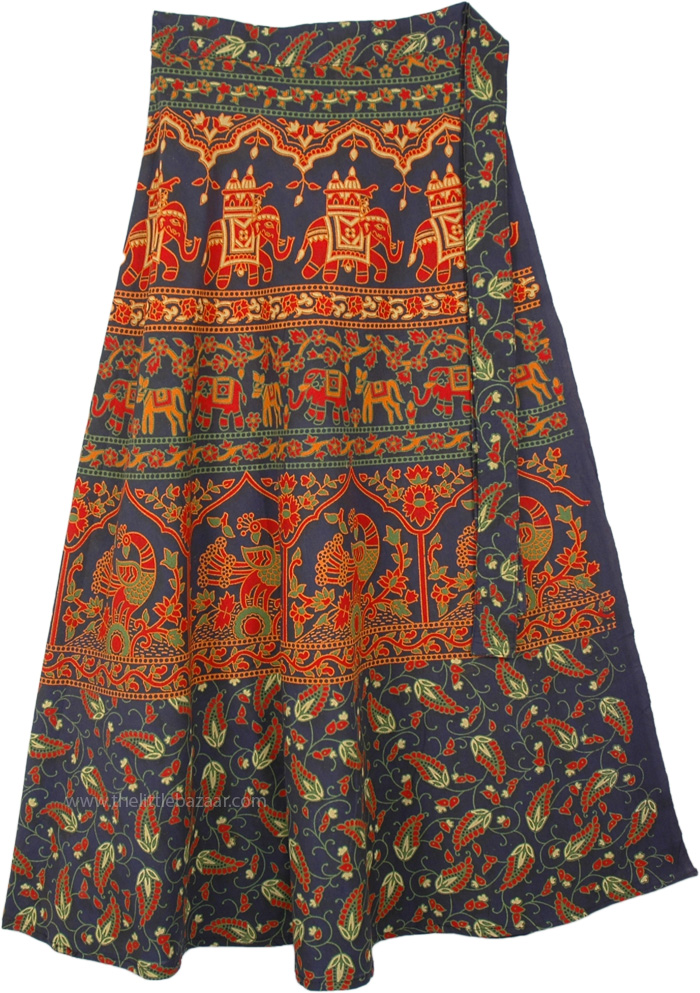 Floral Royal Blue Elephant Wrap Around Skirt