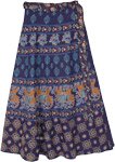 Ethnic Block Printed Wrap Skirt in Prussian Blue [7519]