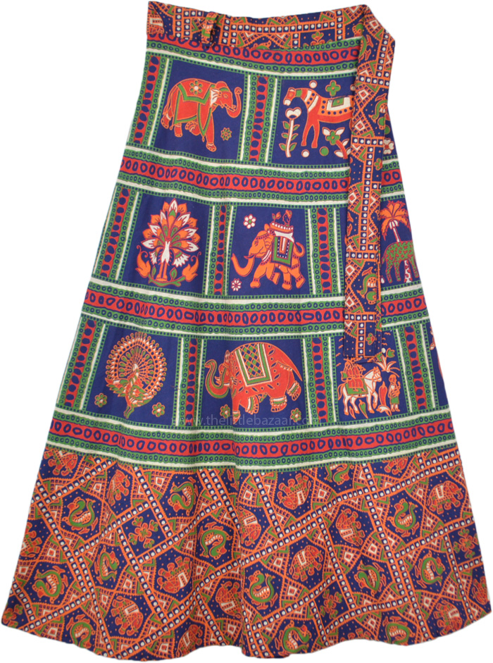 Ethnic Printed Animal Navy Cotton Wrapper