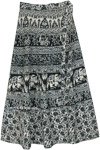 Black White Indian Wrap Skirt with Elephant and Floral Print [7522]